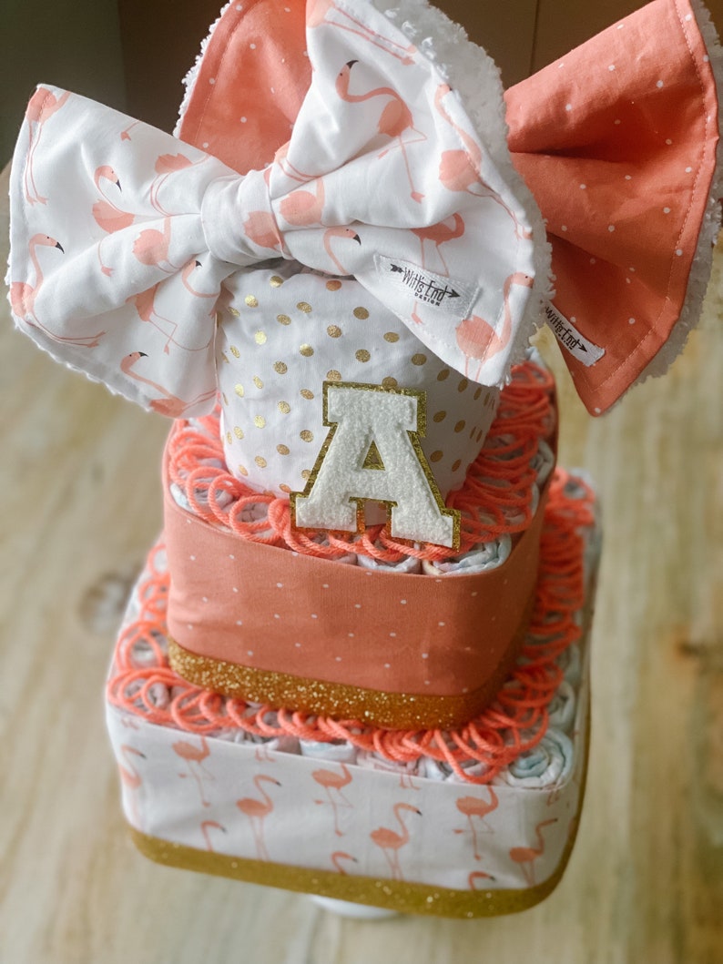 Flamingo Baby Girl 3-tier Square Diaper Cake or Shower Centerpiece image 7