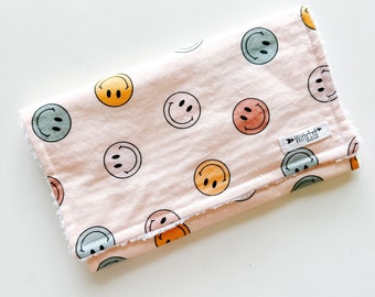 Multicolor Smiles Burp Cloth, Modern Gender Neutral Burp Cloth Mix & Match-Super Absorbent Cotton Chenille, Burp Rag-MULTICOLOR SMILES