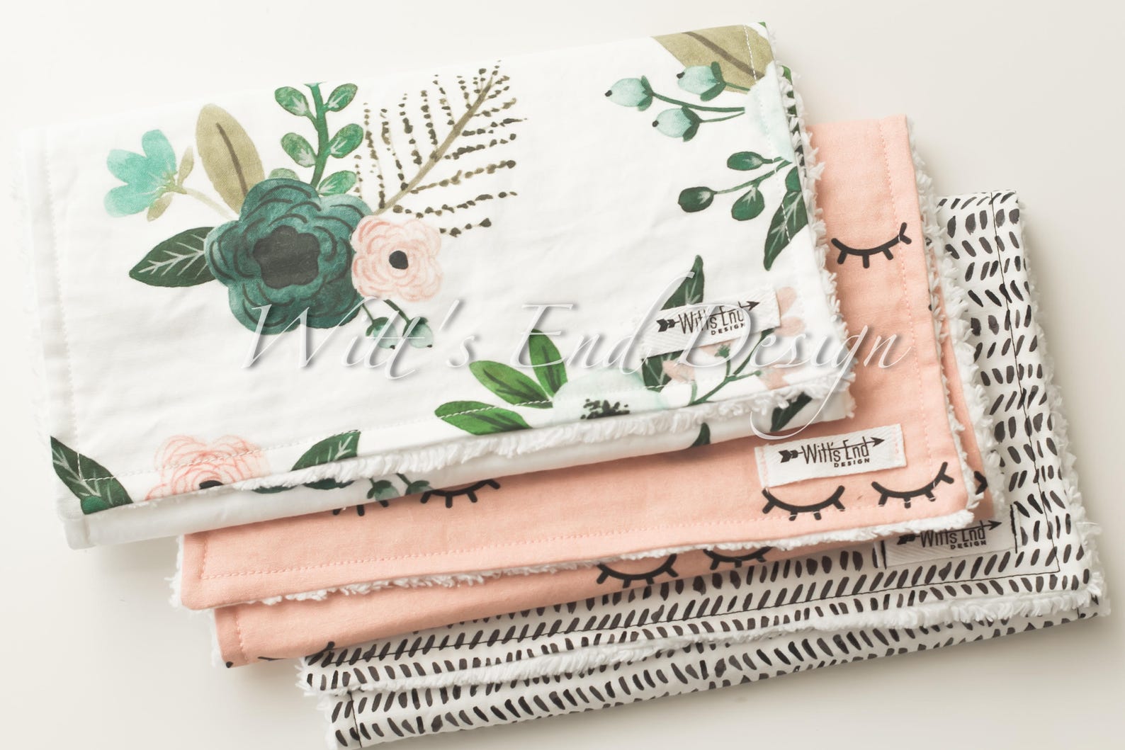 Floral Burp Cloth Set of 3. Modern Cotton Chenille Burp Etsy