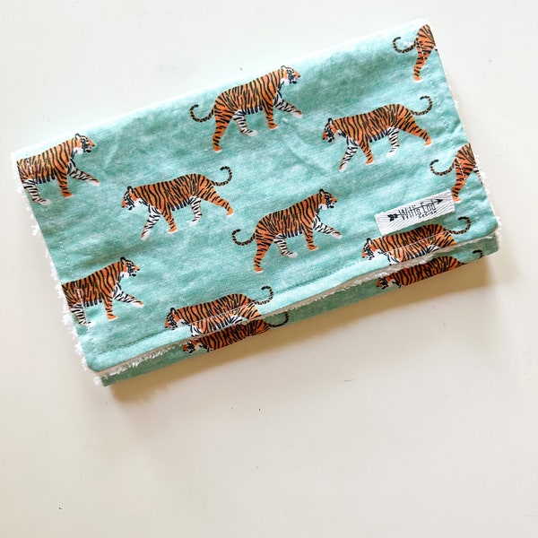 Burp cloth-walking tiger burp cloth. Gender neutral mint burp cloth. Mix & Match burp cloth-Baby Shower Gift. burp pads. TIGER burp Cloth