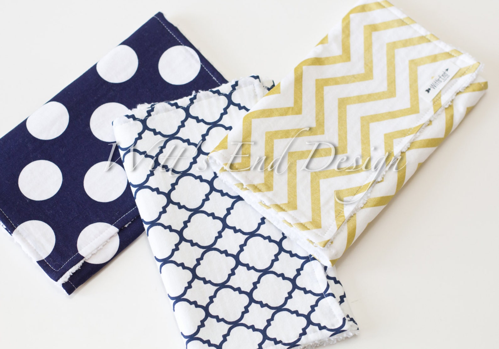 Nautical Cotton Chenille Burp Cloths Set of 3 Navy Polka Etsy