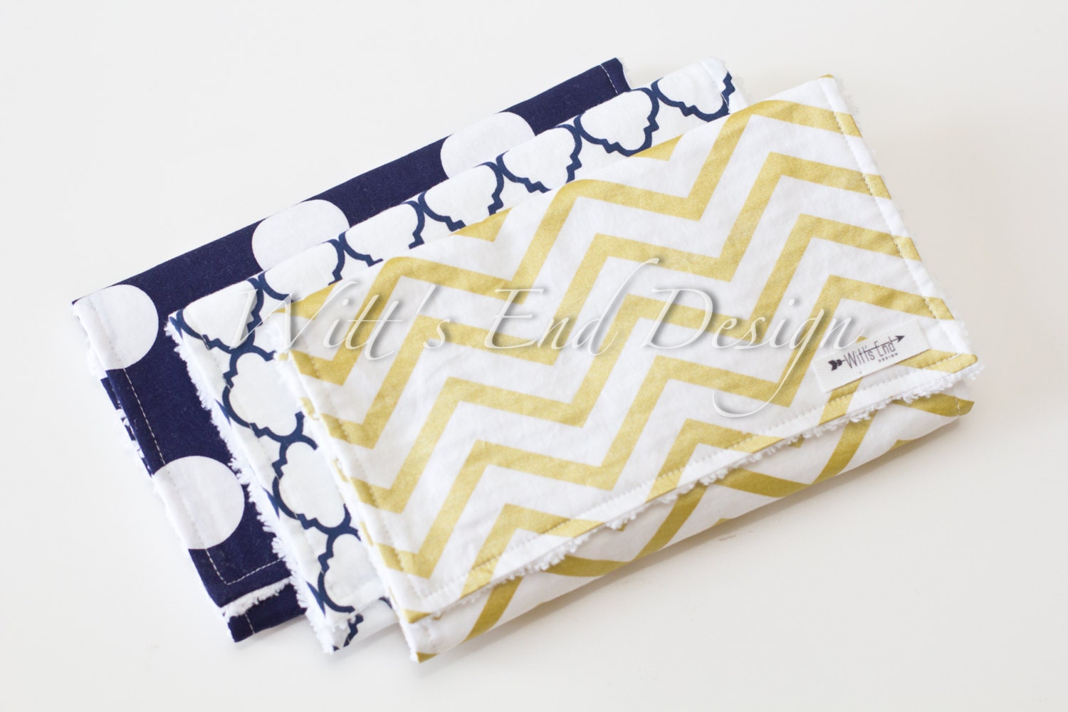 Nautical Cotton Chenille Burp Cloths Set of 3 Navy Polka Etsy