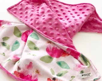 Peonies Baby Lovey-deken, roze minky-veiligheidsdeken met bloemen