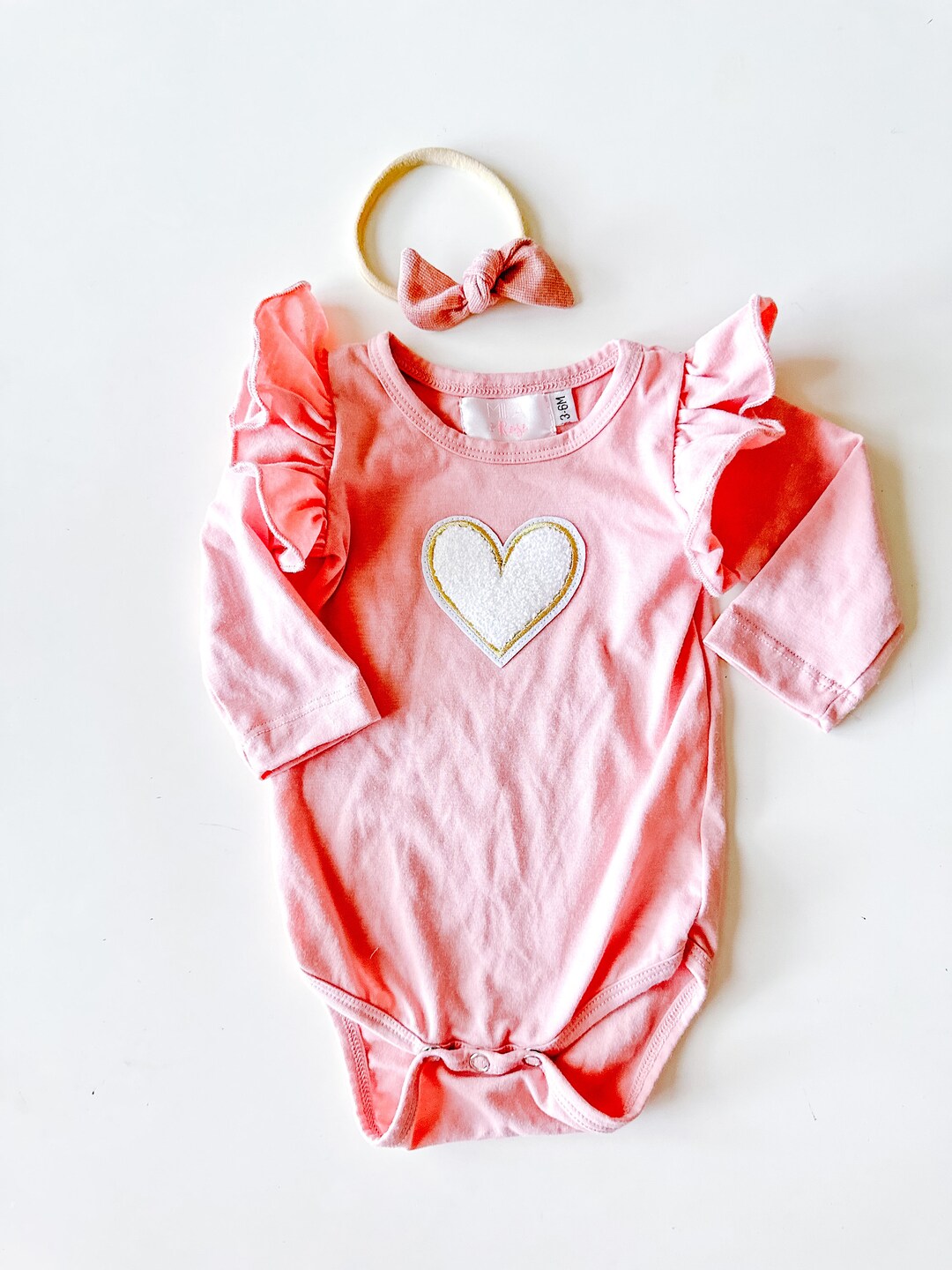 Pink Heart Flutter Sleeve Bodysuit for Baby Girl, Love Onesie, Pink Valentines Onesie