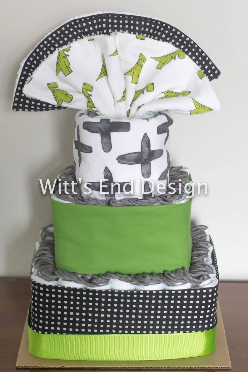 Dinosaur Baby Boy 3 Tier Square Diaper Cake Or Shower Etsy