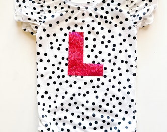 Custom Initial leotard-dance leotard-gymnastics leotard-custom leotard-dots flutter sleeve leotard-personalized bodysuit-toddler dance