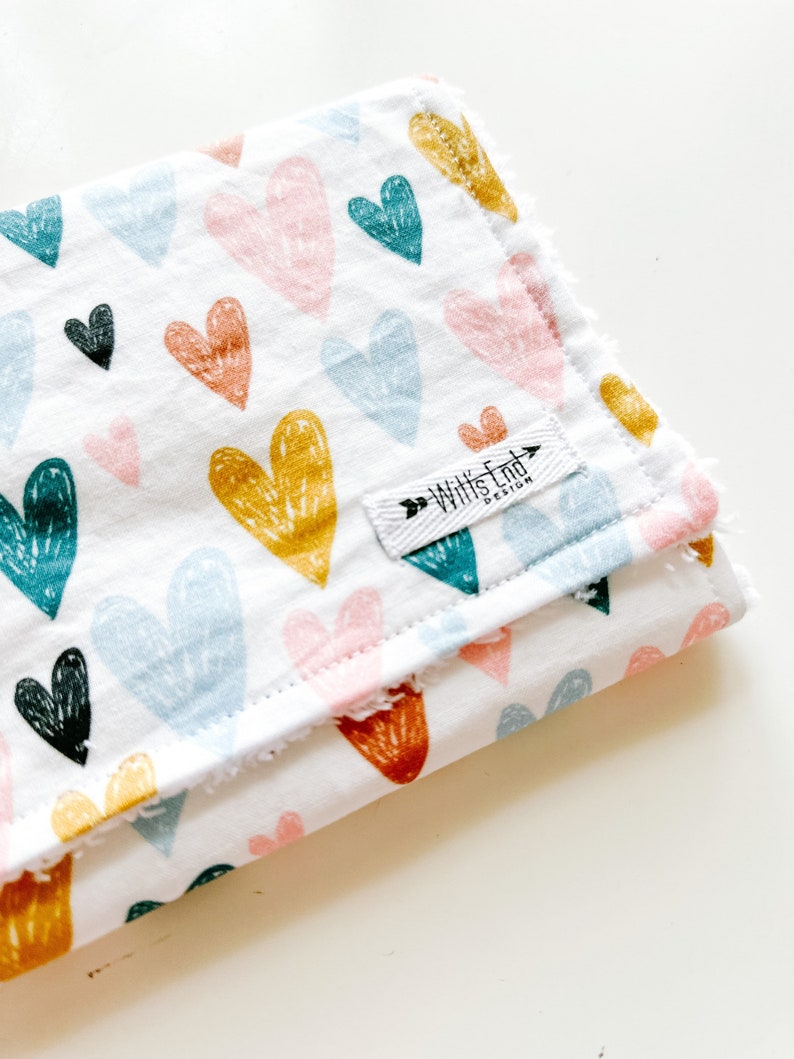 Burp cloth-HAND DRAWN HEARTS burp cloth. Mix & Match burp cloth-Baby Shower Gift. Burp Rag. burp pads. modern burp cloth. Heart burp cloth image 4