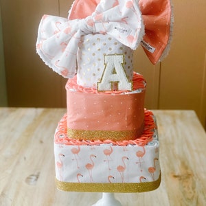 Flamingo Baby Girl 3-tier Square Diaper Cake or Shower Centerpiece image 5