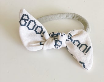 BOO Top Knot Headband - Halloween Baby Bow, Nylon or Clip
