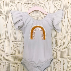 Rainbow leotard-dance leotard-gymnastics leotard-custom leotard-gray flutter sleeve leotard-rainbow bodysuit-toddler dance leotard
