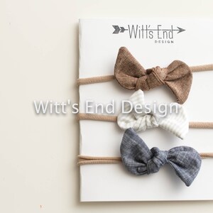 One Size Fits All- Top Knot Headband/Bow Collection- Set of 3 Neutrals on nylon or metal clip