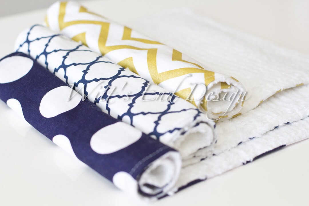 Nautical Cotton Chenille Burp Cloths, Set of 3 Navy Polka Dots and