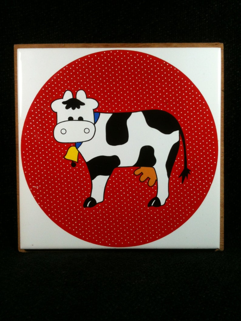 Vintage Ceramic Cow Wall Plaque Trivet Decorative Tile Country Kitchen Decor Farmhouse