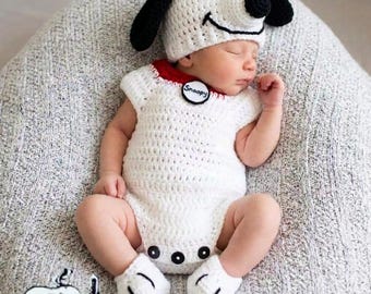 Crochet Baby Snoopy Dog Costume, Photo Props, Outfit.