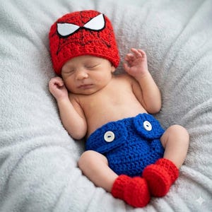 Baby inspired by Spiderman costume, photo props, outfit. image 1