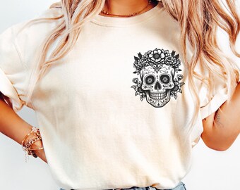 Día de los Muertos Comfort Colors Shirt, Floral Skull Shirt, Fall Halloween Shirt, Día de Muertos Shirt, Latina Skeleton Shirt, Skull Tshirt