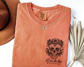 Día de los Muertos Comfort Colors Shirt, Floral Skull Shirt, Fall Halloween Shirt, Día de Muertos Shirt, Latina Skeleton Shirt, Skull Tshirt