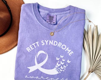 Rett Syndrome Awareness Comfort Colors Shirt, Rett Syndrome Shirts, Rett Syndrome Awareness Month, Purple Ribbon Shirt, Gift for Support