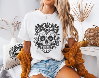 Día de los Muertos Comfort Colors Shirt, Floral Skull Shirt, Fall Halloween Shirt, Día de Muertos Shirt, Latina Skeleton Shirt, Skull Tshirt