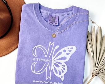 Rett Syndrome Awareness Comfort Colors Shirt, Rett Syndrome Shirts, Rett Syndrome Awareness Month, Purple Ribbon Shirt, Gift for Support