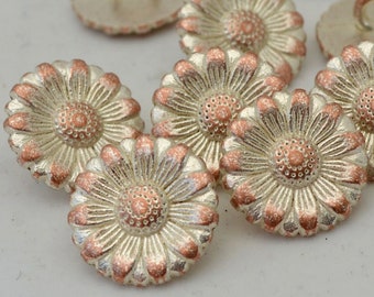 Morning Glory Flower Buttons, Copper White Patina Metal Button, 15mm Sunflower, 5/8" Qty 4, Clothing, Sweater and Yoga Wrap Clasps