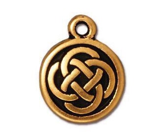 TierraCast CELTIC ROUND Charms, Celtic Knot Pendant, 15mm, Antique Gold, Qty 4, Small Double Sided Drops, Bohemian Meditation Wraps