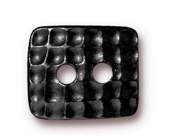 HAMMERTONE Buttons TierraCast Button, Black Oxide Rectangle Metal Buttons, Qty 4, 15mm Textured Two Hole Tierra Cast Pewter Buttons