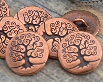 Tree of Life Metal Button Tierracast, Antique Copper Qty 4, 16mm 5/8” Yoga or Leather Wraps Clasp