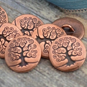 Tree of Life Metal Button Tierracast, Antique Copper Qty 4, 16mm 5/8” Yoga or Leather Wraps Clasp