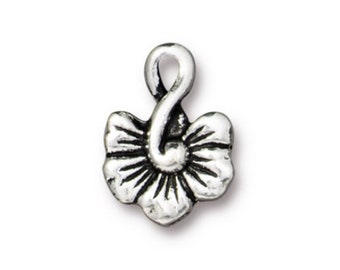 TierraCast LARGE BLOSSOM Charms, Antique Silver Qty 4, 16mm Flower Pendant Made in the USA Lead Free Pewter Jewelry Making Components