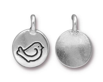 TierraCast FAT BIRD Charms, Antique Silver Tiny Round Pendants, Qty 4 16.6mm Silver Plated Pewter Lead Free Drops, Tierracast Findings