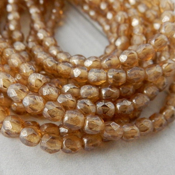 Luster Smokey Topaz 3mm Firepolished Round Faceted Czech Glass Beads 3mm Qty 50 Smokey Topaz Amber Brown /Tiny Beads