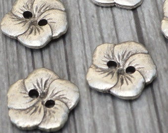 HIBISCUS Metal Buttons Antique Silver, Hawaiian Flower 5/8" Qty 4 to 12, 15mm Sweater or Jewelry Clasp Button