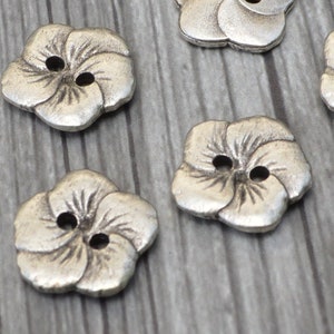 HIBISCUS Metal Buttons Antique Silver, Hawaiian Flower 5/8" Qty 4 to 12, 15mm Sweater or Jewelry Clasp Button