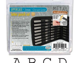 COURIER Alphabet Uppercase Stamp Kit, Beadsmith 3mm Typewriter Font, Stamping Tool Set