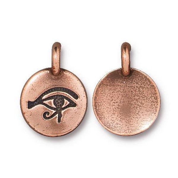 TierraCast EYE OF HORUS Charms, Antique Brass Tiny Round Pendants, Qty 4, Protection Symbol Tags, 16mm Metaphysical Charm, Evil Eye