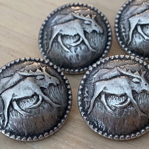 Moose Metal Buttons 20mm Antique Silver w Shank 7/8" Qty 4 Leather Wrap Clasp Wildlife Animal Lakikaisupply Buttons