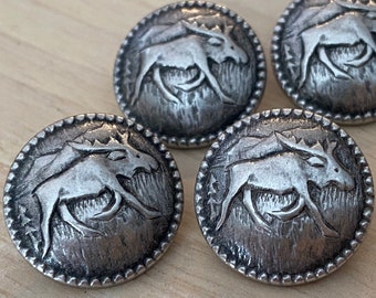 Moose Metal Buttons 20mm Antique Silver w Shank 7/8" Qty 4 Leather Wrap Clasp Wildlife Animal Lakikaisupply Buttons