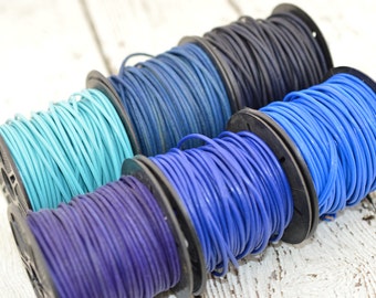 BLUE LEATHER CORD, Blue Violet Turquoise, Round Leather Cord Blue, 2mm 12 Feet, Great for Wrap Bracelets