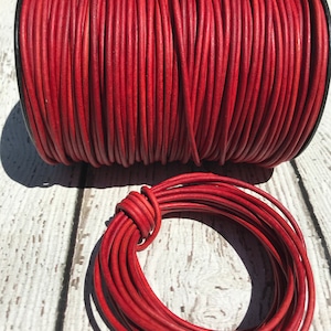 Leather Wrap Cord NATURAL DYE RED Round Leather Cord 2mm 4 Yards or Spool 24 Yards,  Grey Cording Great Leather Wrap Bracelets