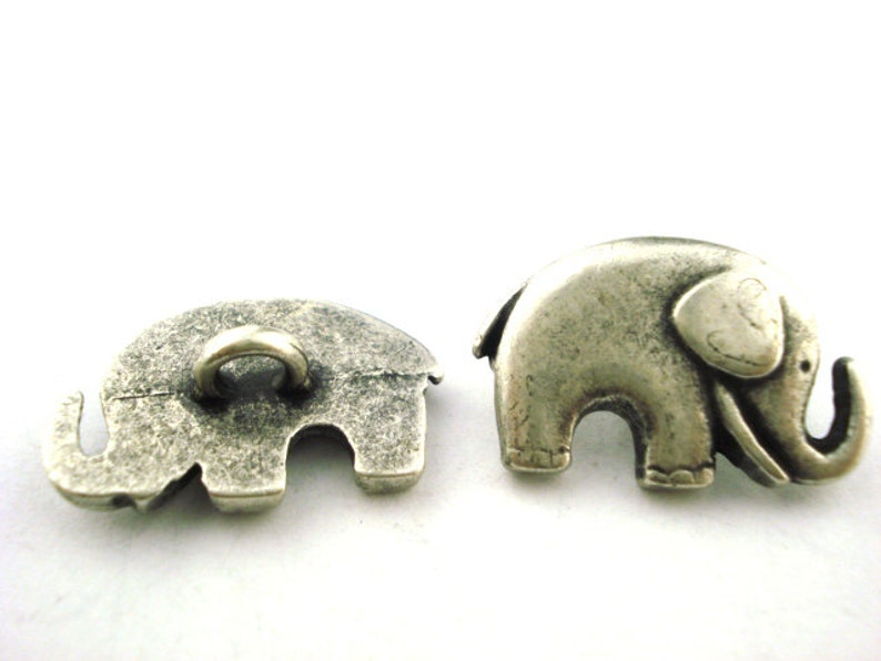 GOOD LUCK ELEPHANT Metal Buttons, Qty 4, Antique Silver Metal Button, 20mm Leather Wrap Clasps and Clothing, Elephant Button image 2