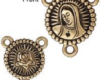 Our Lady Links TierraCast Rosary Findings Qty 4 - Antique Brass Mother Mary Rosary Station 21mm - Viva Mexicana Bronze Rosary Findings