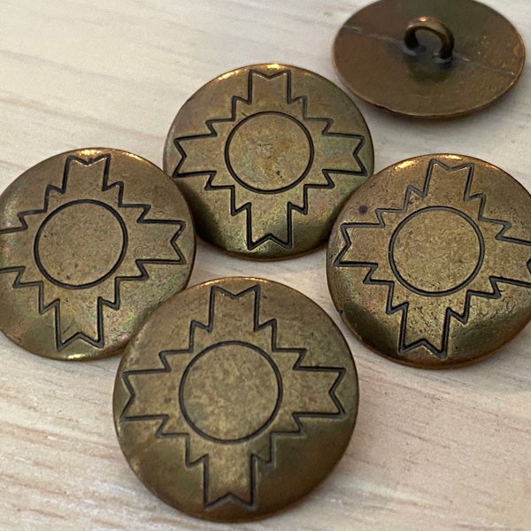 Chacana Metal Buttons 20mm Antique Brass Concho Button, Qty 4 to 8 Bronze Concha Native American Style 3/4” Sewing Clothing Jacket Sweater