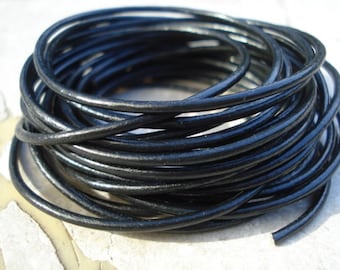 BLACK LEATHER CORD 2mm Round Cord,  4 Yards, Genuine Leather Cording, Great for Wrap Bracelets