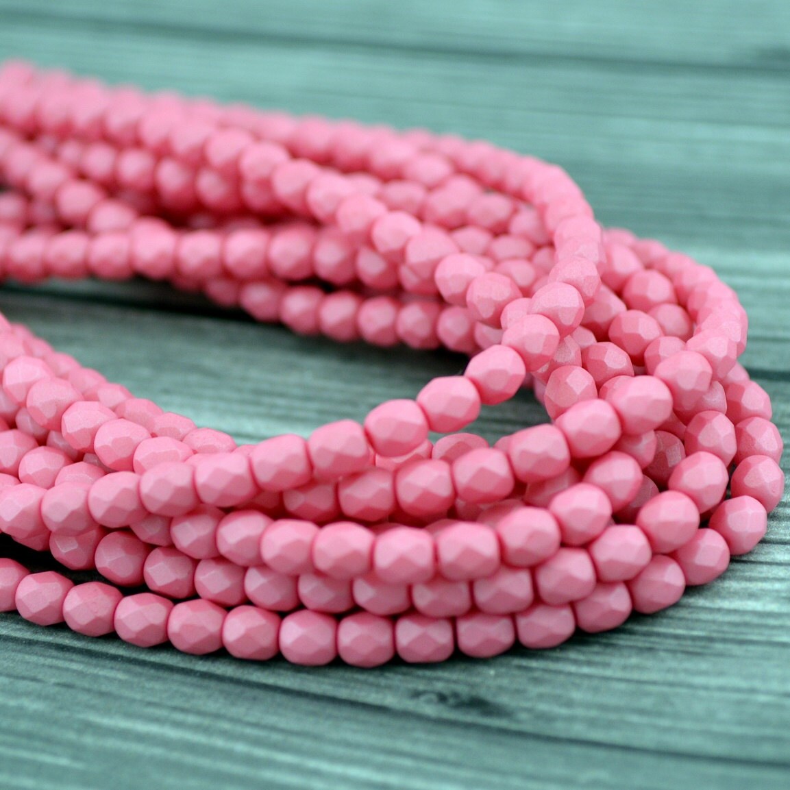 SATURATED PINK 4mm Round Beads Faceted Czech Glass Beads 4mm Etsy