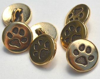 TierraCast PAW BUTTON, Antique Gold, Small 12mm Metal Button, Qty 4 Jewelry Findings 1/2" Bracelet Clasps, Tiny Dog Paw Print Button