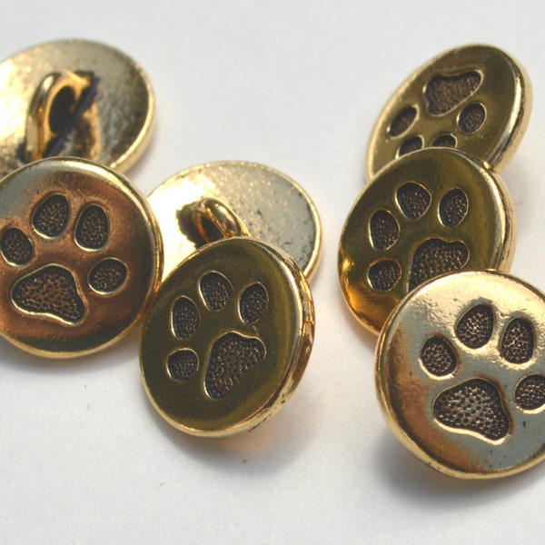 TierraCast PAW BUTTON, Oro antiguo, Pequeño botón de metal de 12 mm, Cantidad 4 hallazgos de joyería Cierres de pulsera de 1/2", Pequeño botón de impresión de pata de perro