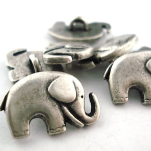 GOOD LUCK ELEPHANT Metal Buttons, Qty 4, Antique Silver Metal Button, 20mm Leather Wrap Clasps and Clothing, Elephant Button image 1