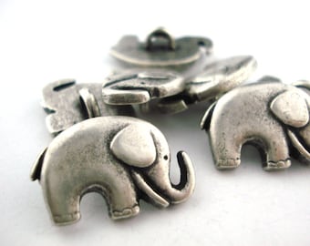 GOOD LUCK ELEPHANT Metal Buttons, Qty 4, Antique Silver Metal Button, 20mm Leather Wrap Clasps and Clothing, Elephant Button