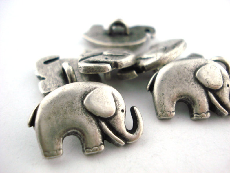 GOOD LUCK ELEPHANT Metal Buttons, Qty 4, Antique Silver Metal Button, 20mm Leather Wrap Clasps and Clothing, Elephant Button image 1